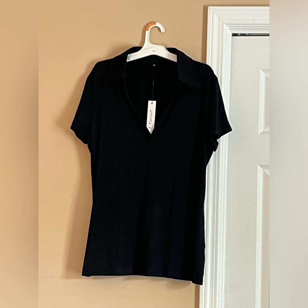 NWT J. Corrine Black Collared T-shirt